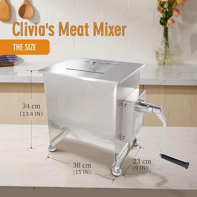 CMI Commercial Stainless Steel Manual Meat Mixers with lid,16Lb/10L Fixed Tank,(Mixing Maximum 15Lb for Meat),Sausage Mixer Machine Meat Processing Equipment