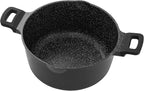 9.5 Inch Non Stick Pan Casserole Pot with Lid & Pour Spout - Lightweight 4.27 Quart Granite Coated Soup Pot Comfort Grip Handle - Induction Compatible PFOA Free Non Stick Cookware (Black)