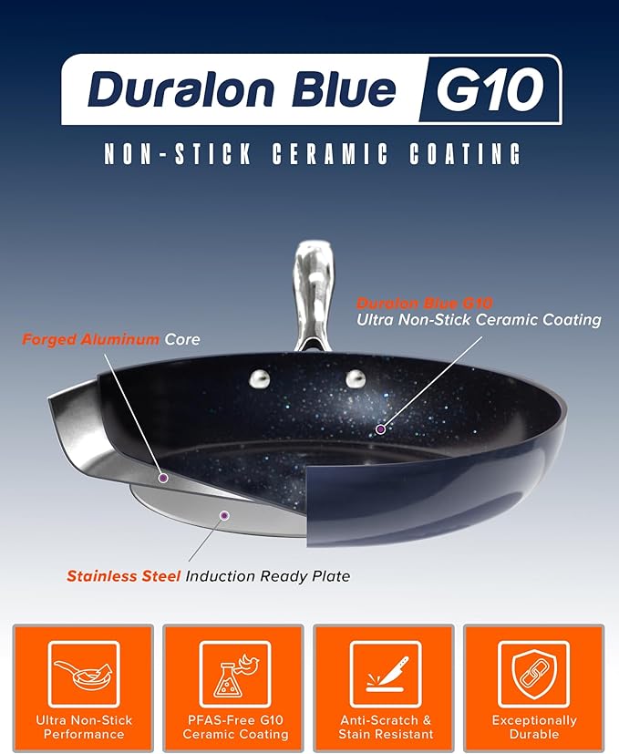 Nuwave Lux 13-Piece Premium Cookware Collection, Healthy G10 Duralon Blue Ceramic Nonstick, Ultra Durable, PFAS-Free, Lightweight & Works on All Cooktops