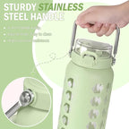 MUKOKO 64oz Glass Water Bottles with Straw and Lid,Half Gallon Water Bottle with Time Marker,Large Glass Water Jug with Silicone Sleeve and Stainless Steel Handle-Green