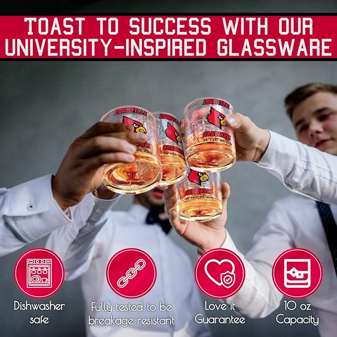 Greenline Goods – University of Louisville Cardinals College Whiskey Glasses (Set of 2), 10 oz – Full-Color Logo + Campus Map