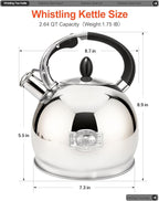 Whistling Tea Kettle for Stovetop, (2.64 Quart-Mirror） Food Grade Stainless Steel Teapot of 5-layer base