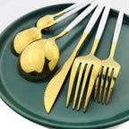 36-Pieces Silverware Mirror Polished Dinnerware Gold Flatware With White Handle, 18/0 Stainless Steel Cutlery Set For Home Kitchen Party Hotel Restaurant Wedding Service for 6