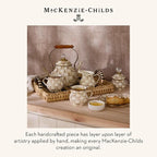 MACKENZIE-CHILDS Enamel Tea Kettle, Stylish Tea Kettle for Stovetop, Brown-and-White Mocha Check, 2 Quarts