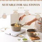 PRICUSIS Nonstick Saucepan with Lid, 2.7 Quart Sauce Pan, Healthy Sauce Pot with Pour Spouts for Multipurpose Use, PTFE, PFOA Free, Induction Compatible, Apricot