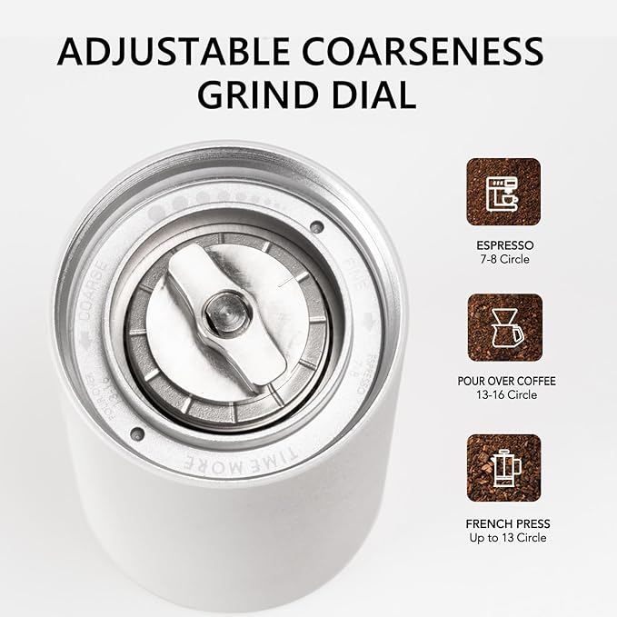 TIMEMORE Manual Coffee Grinder Foldable Handle Burr Coffee Grinder with Capacity 20g Chestnut C3S PRO Internal External Adjustable Setting, Double Bearing Positioning for Travel Camping, Home White