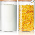 Large Glass Flour and Sugar Containers 180oz x2 [Set of 2], Glass Food Storage Containers with Bamboo Lids, Glass Jar with Airtight Lids for Spaghetti Pasta,Rice,Cereal,Candy,Coffee, Oat
