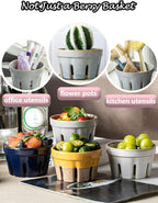 Gomakren Ceramic Berry Basket Set of 2, Round Fruit Bowl with Holes, Fruit Storage Containers for Kitchen, Cute Strawberry Basket for Berries, Grape, Cherry, Gray