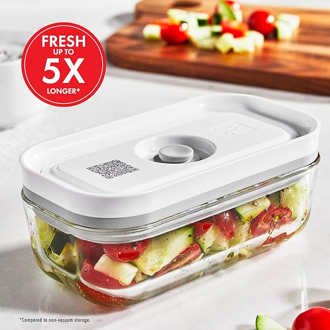 ZWILLING Fresh & Save 2-Piece Small Glass Vacuum Sealer Food Storage Containers with Airtight Lids, Meal Prep Container