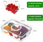 Taiuloo Divided Serving Tray with Lid & Handle, Airtight 4 Compartment Snackle Box Charcuterie Container, Fridge Organizer Bins, Food Storage Container Veggie Tray for Snack, Fruit, Candy, Nuts