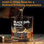 kunlisa Black Girl Magic Gifts Whiskey Glasses, African American Gifts for Black Women, 10 oz Drinking Rocks Glasses for Women Whisky Cocktail Scotch Bourbon Liquor