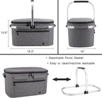 ALLCAMP OUTDOOR GEAR Large Picnic Basket 32L Shopping Basket Grocery Bags Folding Insulated Strong Aluminum Frame Basket (Large Gray)