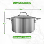 NutriChef 6-Quart Stainless Steel Stockpot – 18/8 Food Grade Heavy-Duty Induction-Compatible Pot with See-Through Lid, Ideal for Stews, Broths, Simmering & Soups, Dishwasher Safe – NCSP6