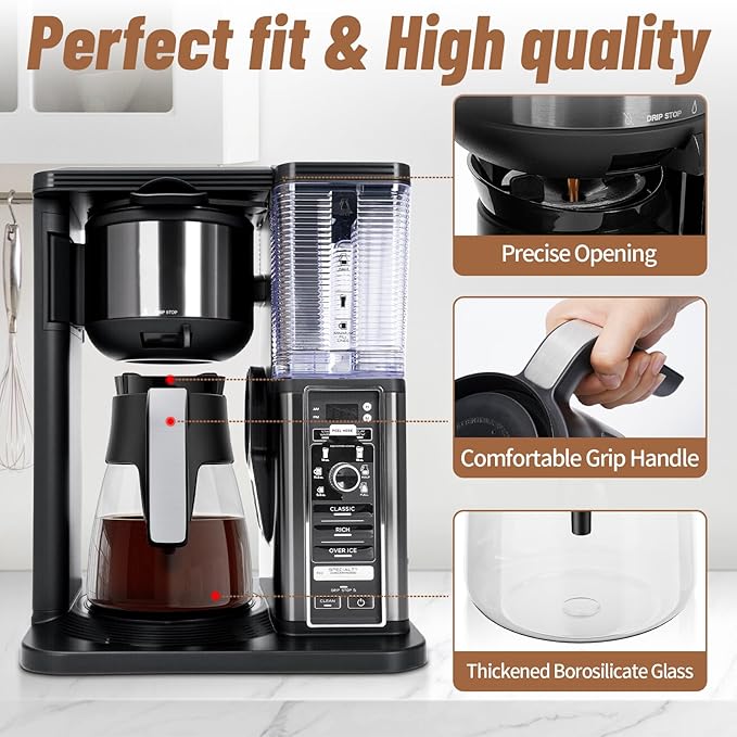 10 Cup Coffee Pot Replacement for Ninja Coffee Maker CM401 CM371 CP301 CM300 CM400 CF091, Glass Carafe Replacement with Brew-Through Lid, Ninja Coffee Pot Replacement with Sturdy Handle