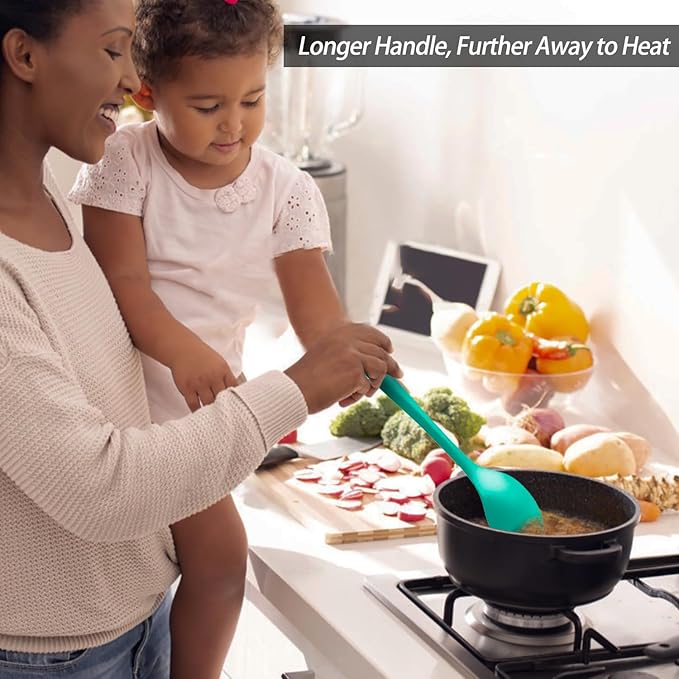 Silicone Spoons for Cooking - Extra Large Kitchen Spoons for Mixing, Serving, & Stirring - 600°F Heat-Resistant Non Stick Utensils Ladle & Skimmer- Dishwasher Safe, Teal