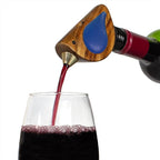Wine Bottle Pourer, Fun Wine Pourer Spout Sings While It Pours, Airtight Wine Bottle Sealer, Acacia Wood with Blue Wings