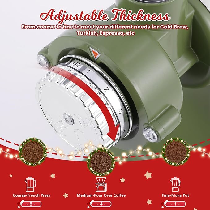 Electric Coffee Grinder Burr Espresso Coffee Bean Grinder Small Automatic Stainless Steel Coffee Mill With Brush, Pea Green