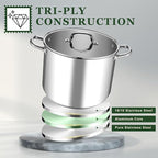 Leonyo Stainless Steel Stock Pot, 24QT Large Pot For Cooking, 18/10 Stockpot with Glass Lid for Stewing Simmering Boiling, Heavy-Duty 3-ply Bottom for All Stoves, Dishwasher Safe & Food Grade Cookware