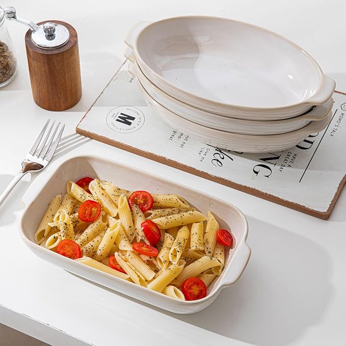Casserole Dishes for Oven, 9 x 8 inch Ceramic Baking Dish, 17 Oz Rectangular Deep Lasagna Pan, Porcelain Baking Pan with Handles, White Bakeware Au Gratin Pans, Housewarming Gift, Dishwasher Safe