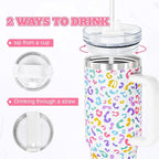 sweet grain 40 oz Tumbler with Handle and Straw, Keeps Drinks Cold Up to 24 Hours Leopard Tumbler, Stainless Steel Vacuum Insulated Travel Mugs for Water, Iced Tea or Coffee(Colorful)