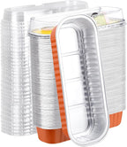 EUSOAR Dessert Cups with Lids, 100pcs 6.8oz Rectangle Cupcake Cups Aluminum Foil Ramekins, Disposable Cake Containers Souffle Holders Muffin Wrappers Creme Brulee Tins for Birthday Wedding Party