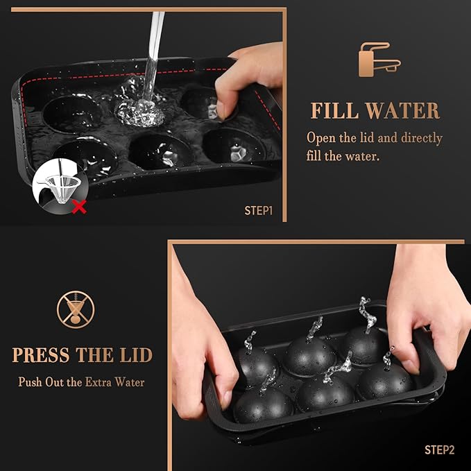 Whiskey Ice Ball Maker, [Fill without Funnel & Easy Release] 2.2'' Round Large Iced Cube Trays with Cover, Reusable Sphere Silicone Ices Tray with Lids for Bourbon, Gift for Brandy Lover