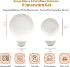 Sango Siterra 16-Piece Rustic White Stoneware Dinnerware Set – Service for 4, White with Glossy Speckle Overlay, for Everyday Dining & Entertainment, Microwave & Dishwasher Safe