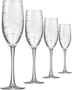 Rolf Glass School of Fish 8oz Champagne Flute Glass | Toasting Flute Glasses | Lead-Free Glass | Etched Flute Glasses | Proudly Made in the USA (Set of 4)