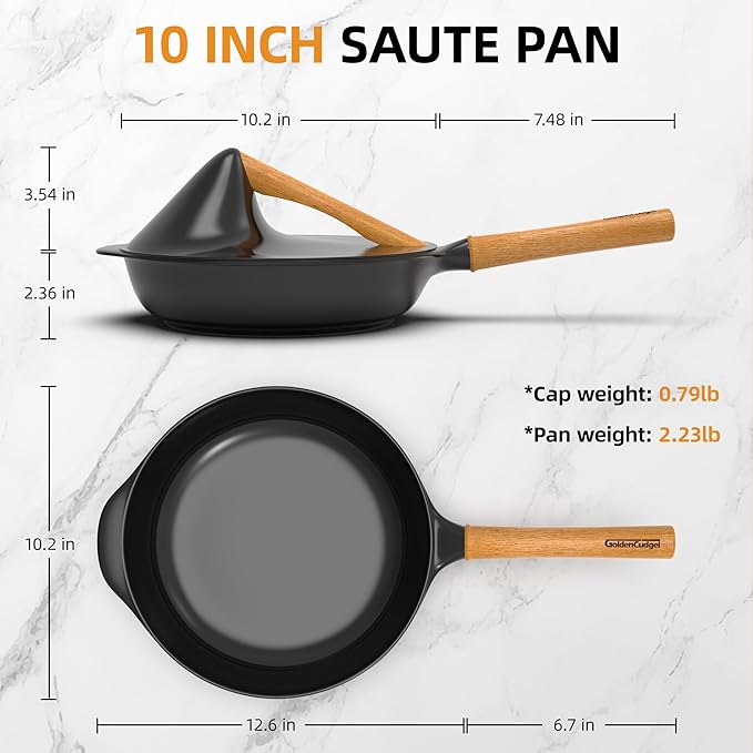 Nonstick Frying Pan with Lid ,10 Inch Deep Fry Pan, Toxin-Free Ceramic Cookware Skillets, Healthy Non Toxic Saute Pan with Helper Handle,Wabi-Sabi Style Fry Pan Compatible with All Stovetops