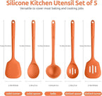 Silicone Kitchen Cooking Utensil Set: U-Taste 600ºF Heat Resistant 13.6in Extra Long Kitchen Tools, Food-Grade Non-Stick Spatula Turner Spoon Ladle for Stir Frying, Serving, Mixing (5 Pieces, Orange)