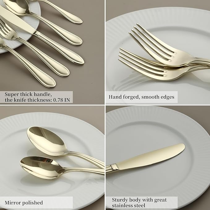 Champagne Silverware Set, 30-Piece Stainless Steel Champagne Flatware, 18/0 Stainless Steel Utensils, Dishwasher Safe, Modern Tableware for Home & Kitchen Dining