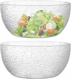 Qxbekmor 130 oz Acrylic Salad Bowls, 9.5" Serving Bowls for Fruits, Popcorn, Chips, Dips, Condiments, Break-Resistant Set of 2, Clear Circular