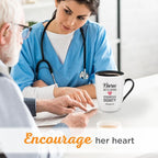 Christian Art Gifts Inspirational Ceramic Coffee & Tea Scripture Mug for Women Nurses: Strength & Dignity Encouraging Proverb, Microwave/Dishwasher Safe Novelty Cup, Cute Heart, White & Black, 12 oz.