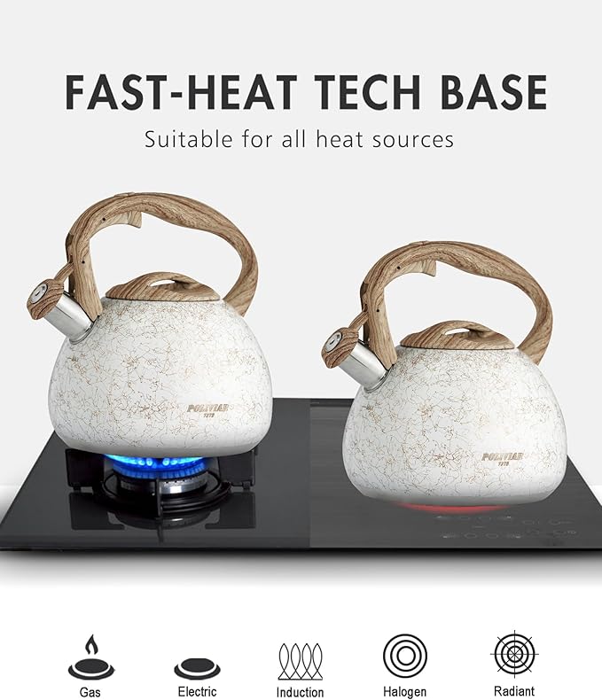 POLIVIAR Tea Kettle, Iron Grey Tea Pot Stovetop, 2.7 Quart Loud Whistling Coffee and Teapot, Food Grade Stainless Steel for Anti-Hot Handle and No-Rust, Suitable for All Heat Sources (JX2020-YB30)