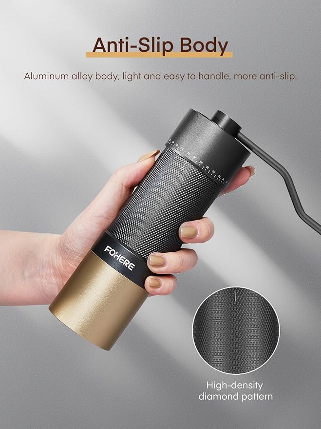 FOHERE Manual Coffee Grinder Capacity 30g with CNC Stainless Steel Conical Burr, Adjustable Coarseness for Espresso, Drip Coffee, and French Press, Portable Hand Grinder