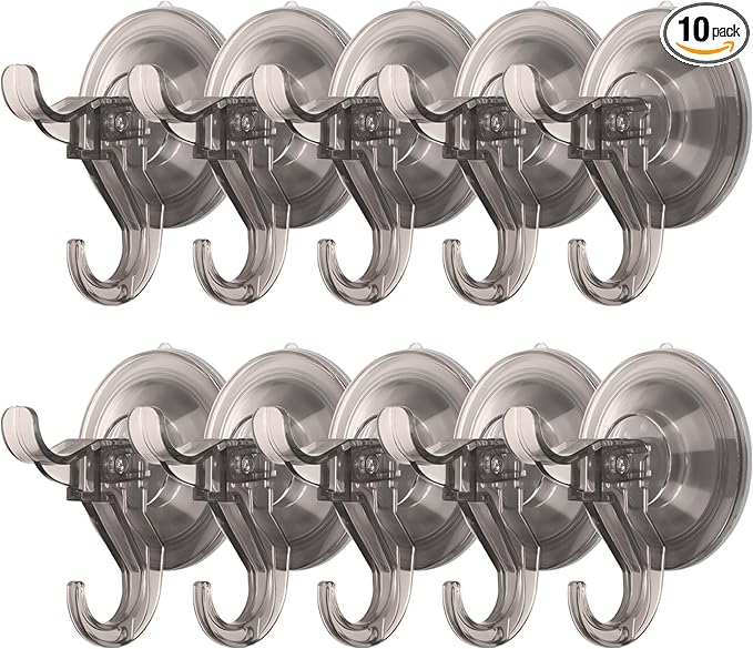 Antimbee 10 Pack Reusable Suction Hooks, Removable Small Suction Cups for Shower, Bathroom, Glass, Door, Windows, Kitchen - Up to 11 lbs on Smooth Surface (Transparent Gray)