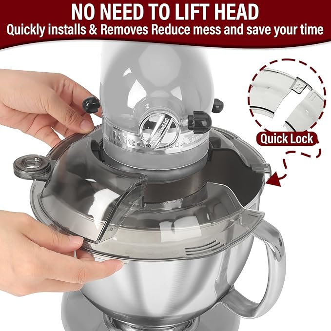 Pouring Shield for KitchenAid Tilt Head 4.5-5QT Stainless Steel (Only),Safety Pouring Shield,Splatter Guard for kitchenaid mixer bowl,Kitchen Aid Stand Mixers (Transparent Grey, for 4.5-5 QT)