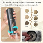 Electric Black Pepper Grinder Set Rechargeable, Larger Capacity Top-Refill Automatic Salt Grinder and Pepper Mill with 6 Adjustable Coarseness, LED Light, One-Handed Operation for Home (2 Pack)