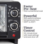 Elite Gourmet ETO490 9L/4 Slice Countertop Toaster Oven with 30-Minute Timer, Adjustable Temperature Control, Includes Baking Pan and Wire Rack, Bake, Broil, Toast, Black