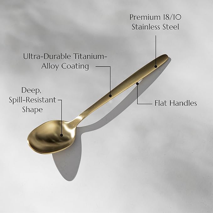 JazzUpCo Tia Flatware non toxic 18/10 stainless steel dishwasher safe (Matte Gold, 16 Person Set (80 Pieces))