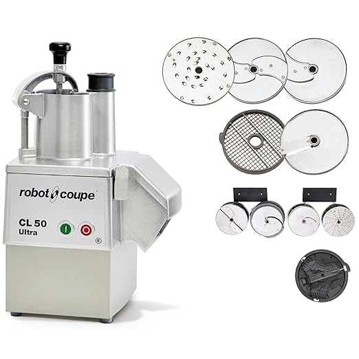 Robot Coupe CL50EUPIZZA Pizza Pack Single-Speed Cutter Mixer Continuous Feed Commercial Food Processor with Side Discharge, 120v