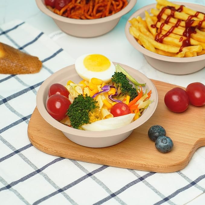 12 oz Paper Bowls, 100 Count Disposable Compostable Bowls, Heavy Duty Biodegradable Bagasse Bowl for Snacks, Soup, and Salads, Natural