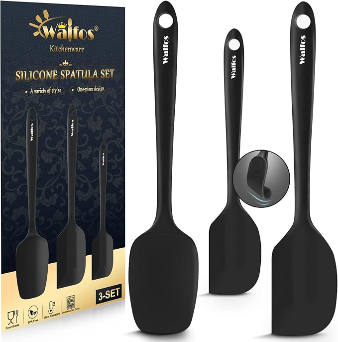Walfos Mini Silicone Spatula Set of 3（600°F), Heat Resistant small Kitchen Silicone Spatulas, Strong Steel Core and One-Pieces Seamless Design, for Cooking Mixing & Baking,BPA Free & Dishwasher Safe