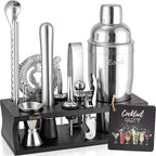 Bartender Kit Cocktail Shaker Set with Stand 17-Piece Bar Tool Bar Set for Drink Mixing Home Bartending Kit Bar Cart Accessories: Martini Shaker, Mixer Spoon, Jigger, Muddler, Strainer & Recipes Gifts