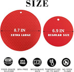 Silicone Trivets for Hot Pots and Pans - 4PCS Heat Resistant Oversized Silicone Pot Holders Hot Pads for Kitchen, Multipurpose Round Trivet Mat, Spoon Holder & Jar Opener, Drying Mat（Red）