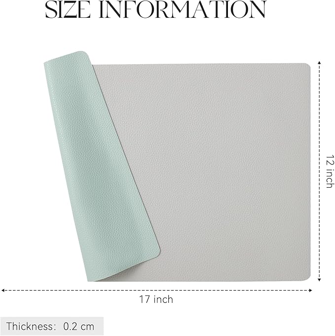 MOSAYT Vinyl Placemats Set of 4, Heat Resistant Place Mats 100% Waterproof Washable & Wipeable Faux Leather Reversible Table Mats for Kitchen Dining Party Outdoor, 12" x 17", Light Grey/Aqua