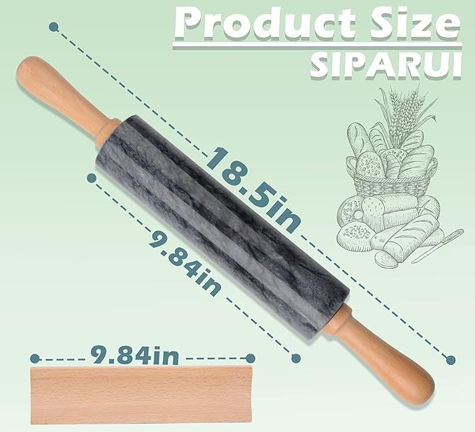 Marble Rolling Pin with Wooden Cradle Thick Handle Set for Baking,18.5 inch Premium Quality Polished Roller for Pizza Dough,Fondant,Pie Crust,Non-Stick Surface Easy to Clean(Black)