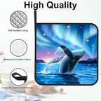 Whale with Aurora on Starry Pot Holders 2 PCS for Kitchen, Heat Resistant Hot Pads for Cooking Grilling Baking BBQ, Pot Holders for Women Cook Essentials Accessories Home Microwave