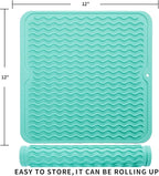 Silicone Dish Drying Mat for Multiple Usage,Easy clean,Eco-friendly,Heat-resistant Silicone Mat for Kitchen Counter or Sink,Refrigerator or Drawer liner Mint M 12 inches x 12 inches