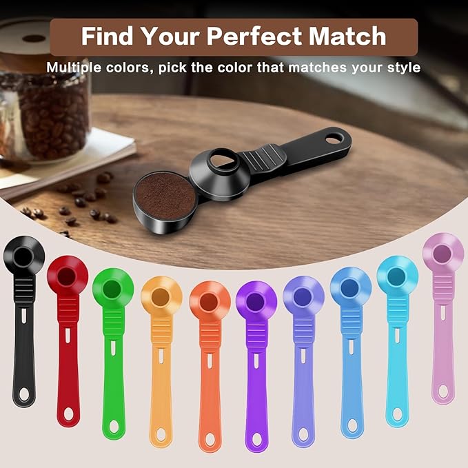 2-in-1 Coffee Scoop with Funnel, 2 Teaspoon Measuring Spoon for Reusable K Cups, Ground Coffee, Protein Powder & Tea, Mess-Free Plastic Design (Black)